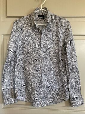 Unique Zara Man White & Black Skull & Paisley Print Slim Button-Up